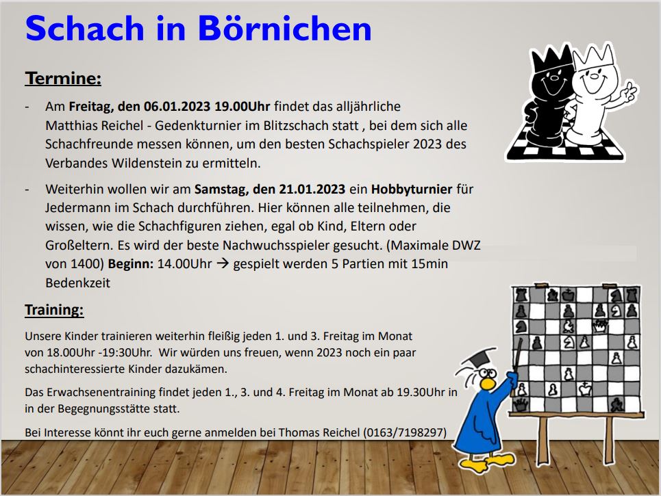 Schach in Börnichen am 21.01.2023_Hobbyturnier für Jedermann