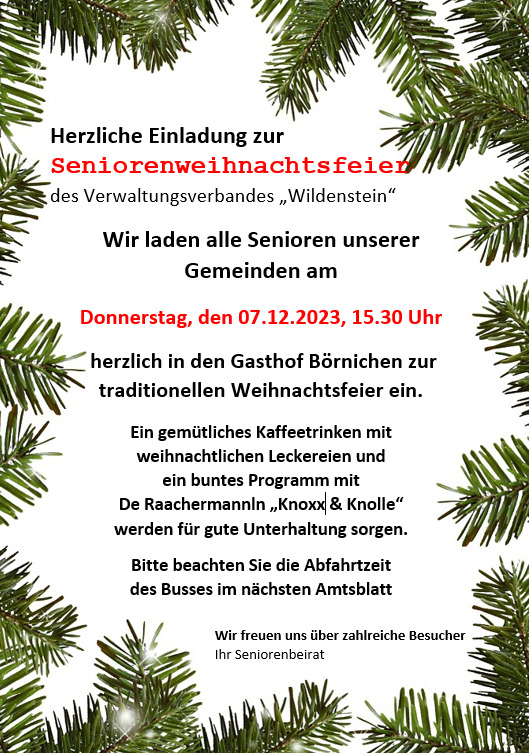 Seniorenweihnachtsfeier am 07.12.2023 in Börnichen