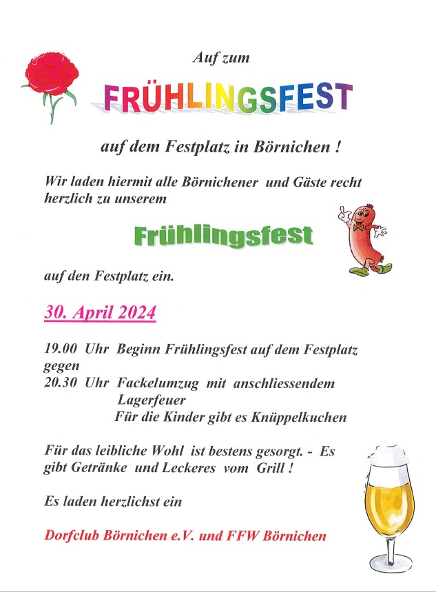 Frühlingsfest mit Lagerfeuer in Börnichen am 30.04.2024