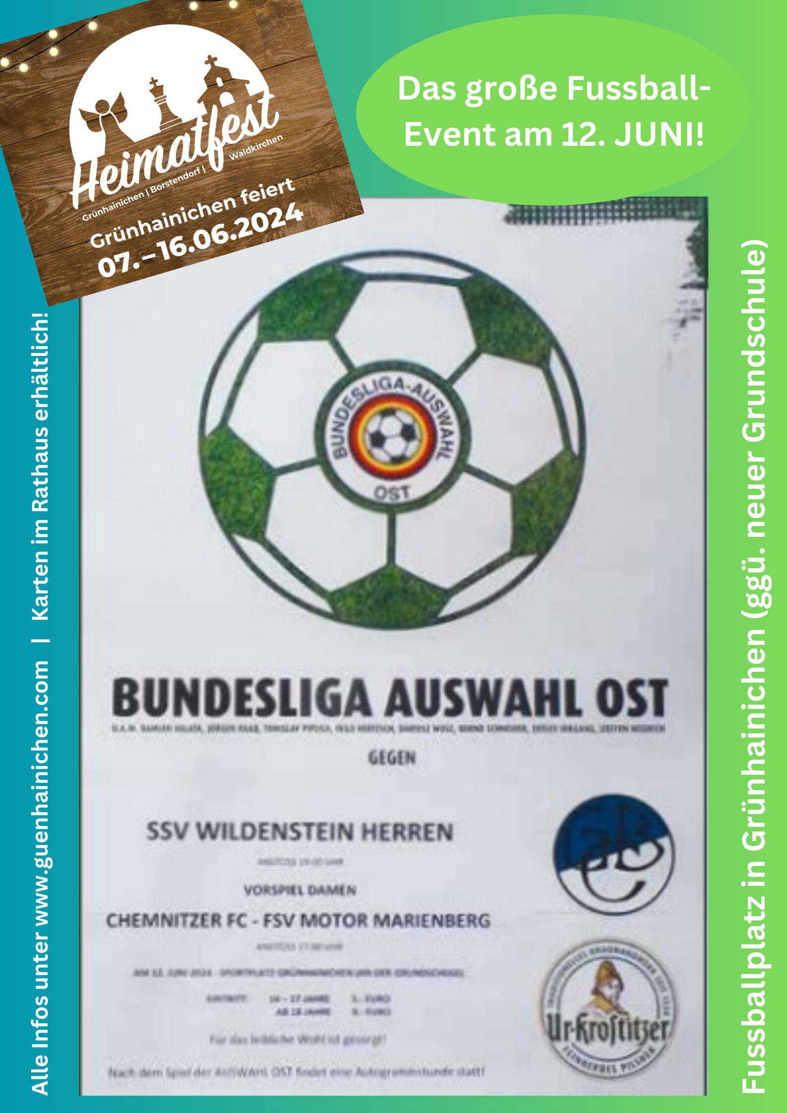 HEIMATFEST - Großes Fußballspiel mit den "OSTLEGENDEN", im Vorspiel CFC Damenmannschaft in Grünhainichen am 12.06.2024
