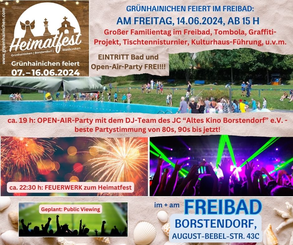 HEIMATFEST - Familientag im Bad in Borstendorf am 14.06.2024, abends Disco - ganztägig freier Eintritt