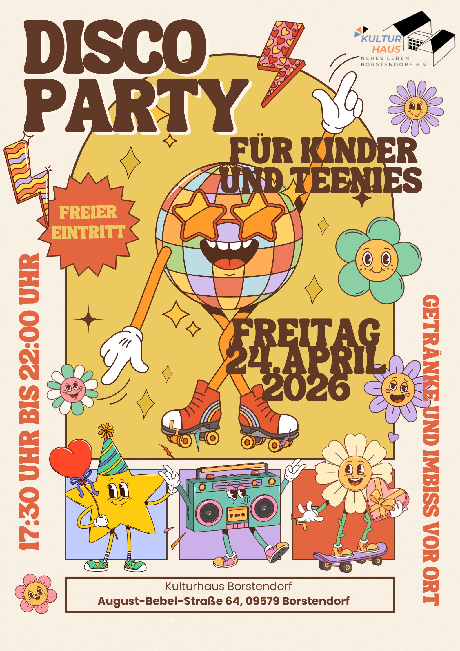 Kinder- und Jugenddisco am 24.04.2026 im Kulturhaus Borstendorf