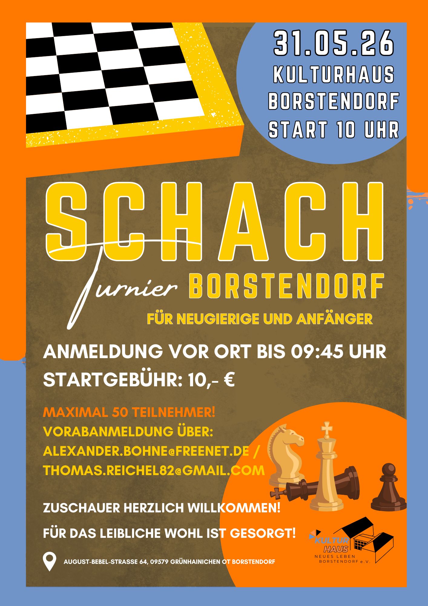 Schachturnier am 30.05.2026 im Kulturhaus Borstendorf