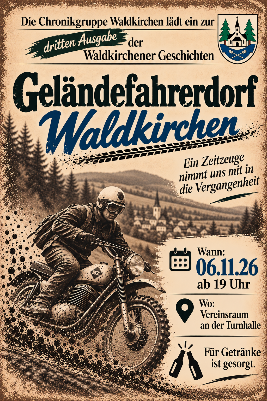 Plakat: Waldkirchener Geschichten – Geländerfahrerdorf Waldkirchen