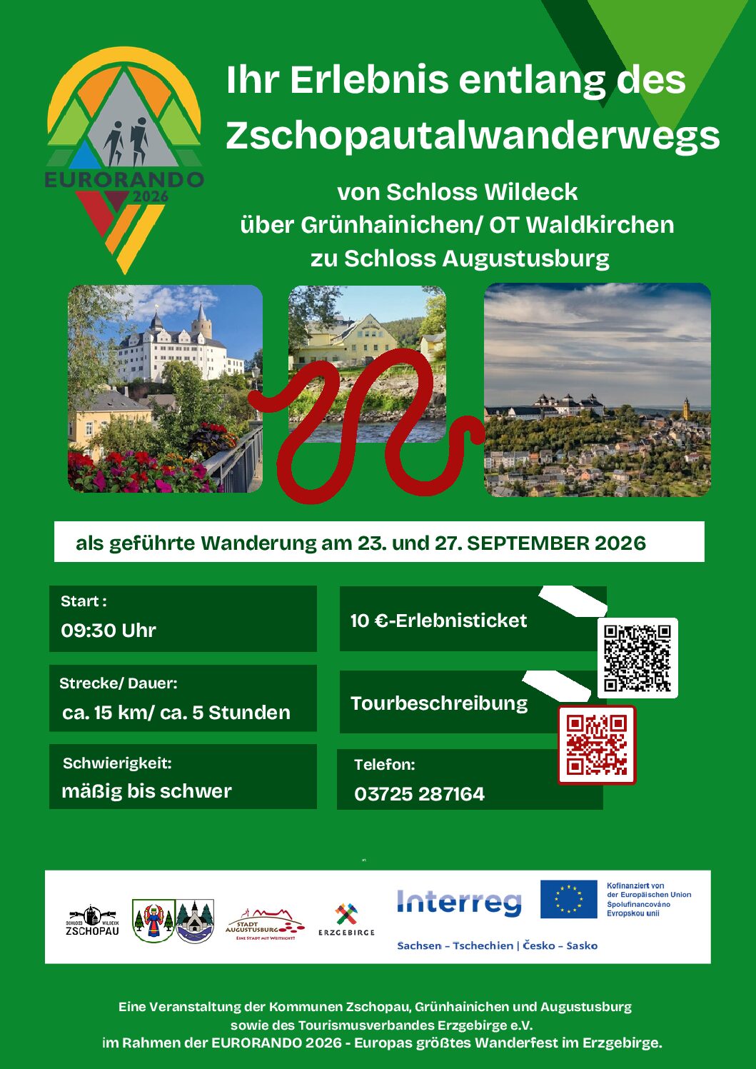 Plakat EURANDO – geführte Wanderung auf dem Zschopautalweg – durch Waldkirchen am 27.09.2026