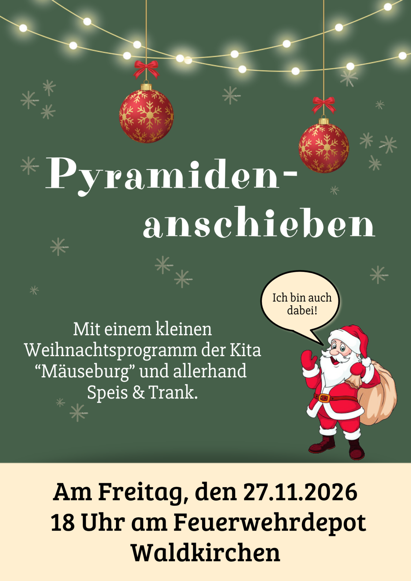 Plakat Pyramidenanschieben in Waldkirchen am 27.11.2026
