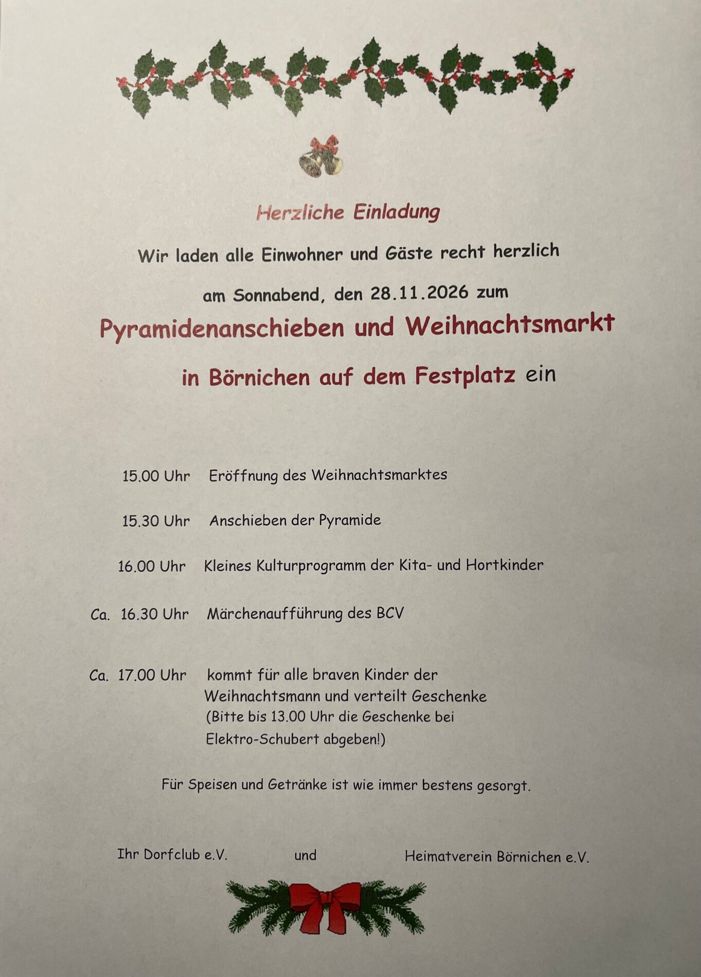Plakat Pyramidenanschieben in Börnichen am 28.11.2026