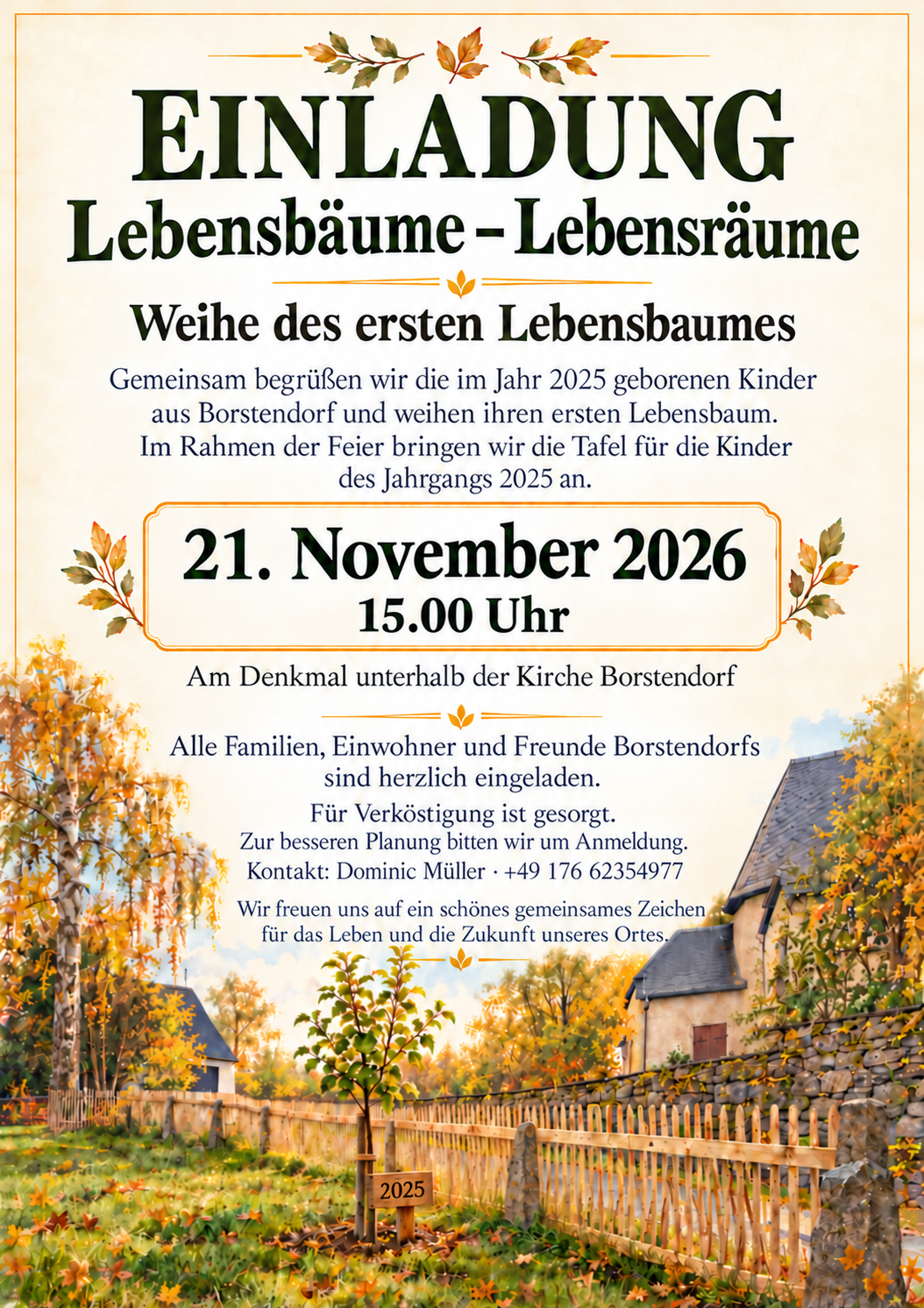 Plakat Weihe des ersten Lebensbaumes – Denkmalgruppe Borstendorf