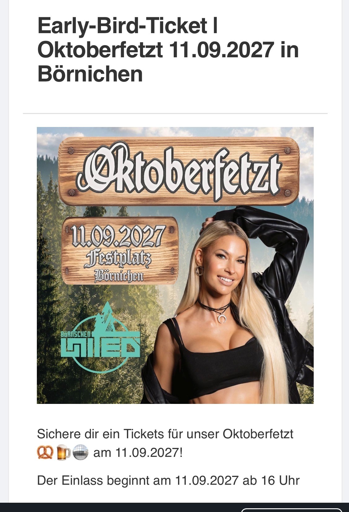 Plakat Oktoberfetzt mit Isi Glück in Börnichen am 11.09.2027
